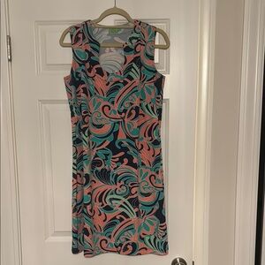 Katherine Way Pink and Blue Sheath Dress Scoop Neck Midi